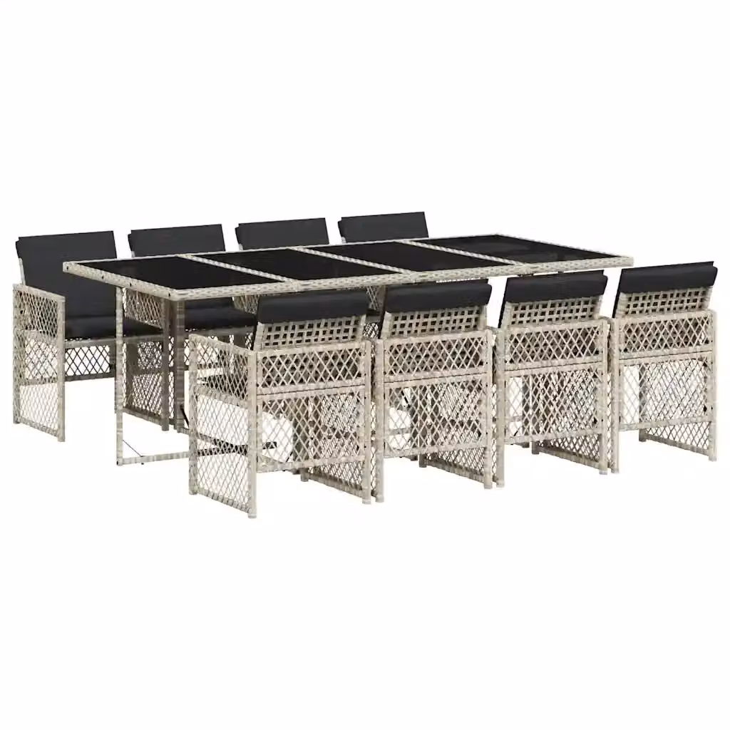 Set Pranzo da Giardino vidaXL in Polyrattan con Piano in Vetro e 9 Sedute, Grigio Antracite – 2