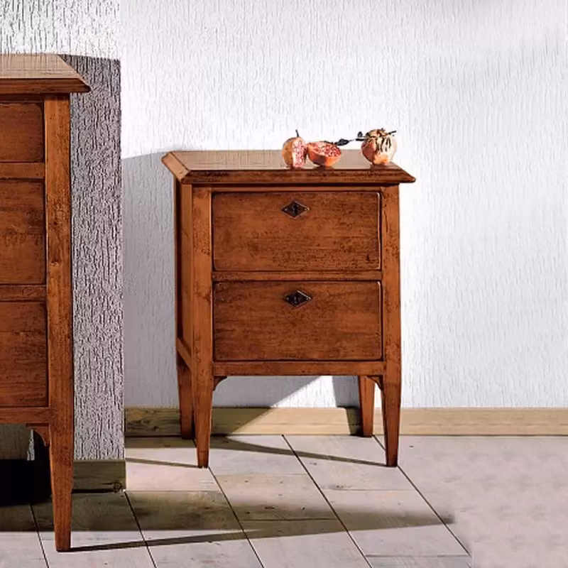 Comodino classico in legno con 2 cassetti Mobili 2G color noce L/P/H: 51 x 37 x 65 cm – 1
