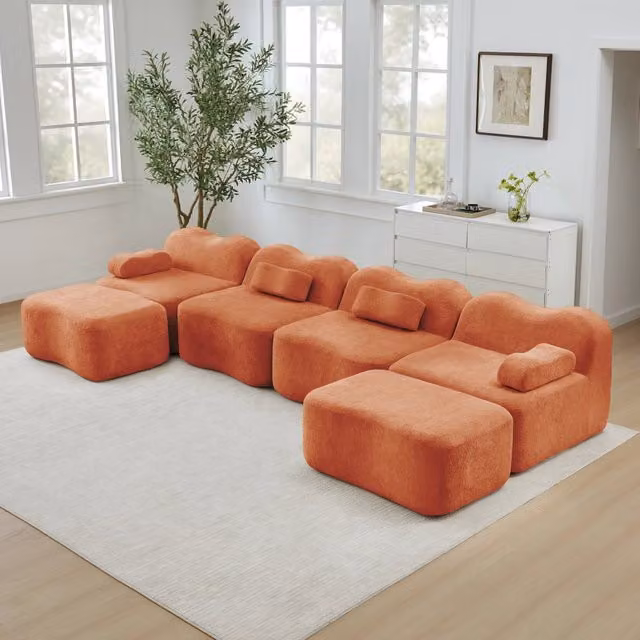 Divano modulare 384.0x167.0x70.0 cm configurabile a U e L in velluto arancione