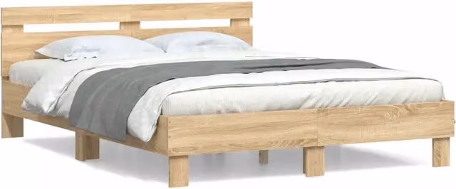 Letto matrimoniale con testiera in legno multistrato Rovere Sonoma marrone L 150 x P 200 cm
