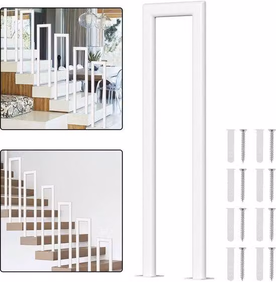 Ringhiera per scala a forma di tubo ellittico - Interna ed esterna - Bianco - Acciaio - 55 cm