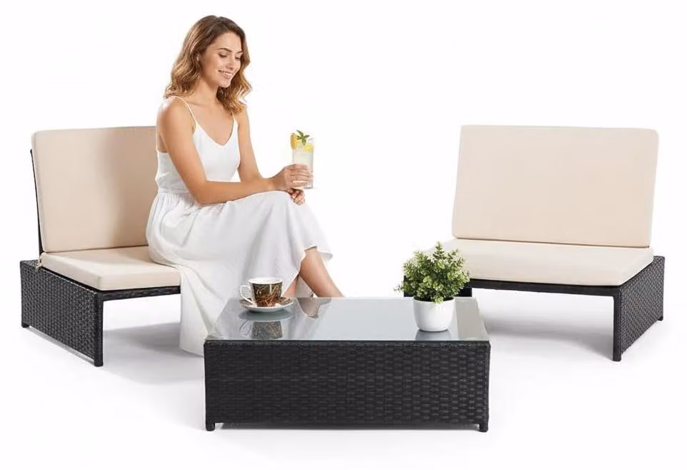 Set di mobili da giardino in rattan, 3 in 1