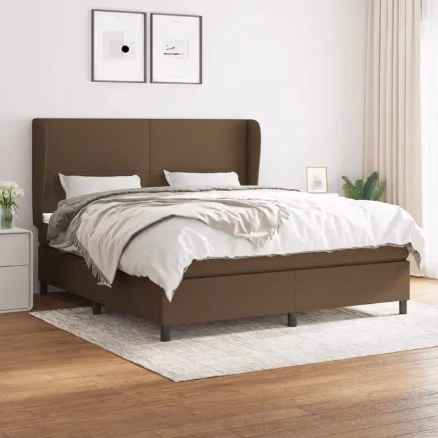 Letto Ibrido vidaXL con Giroletto a Molle e Materasso in Tessuto Marrone e Bianco L/P/H: 180 x 200 x 128 cm – 1