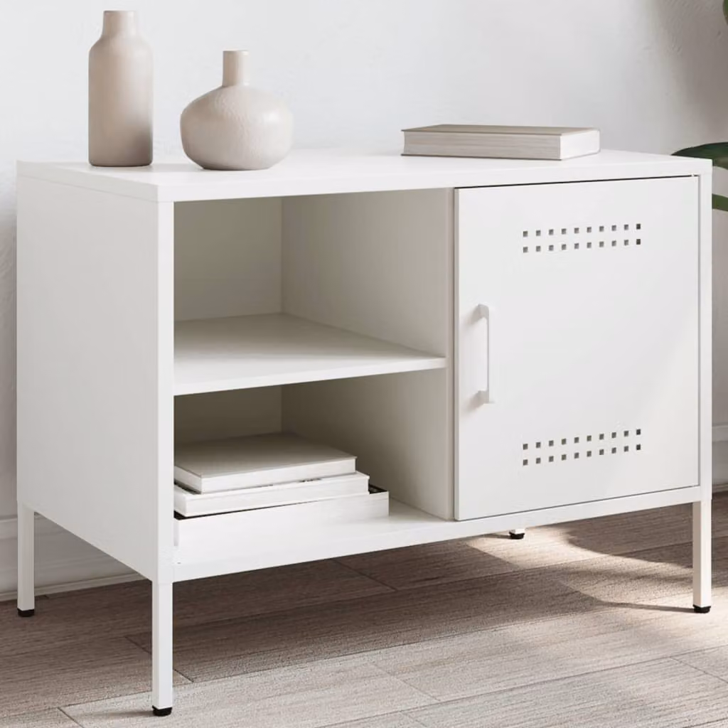 Mobile TV vidaXL in acciaio bianco con stile industriale L: 68 cm, P: 39 cm, H: 50,5 cm
