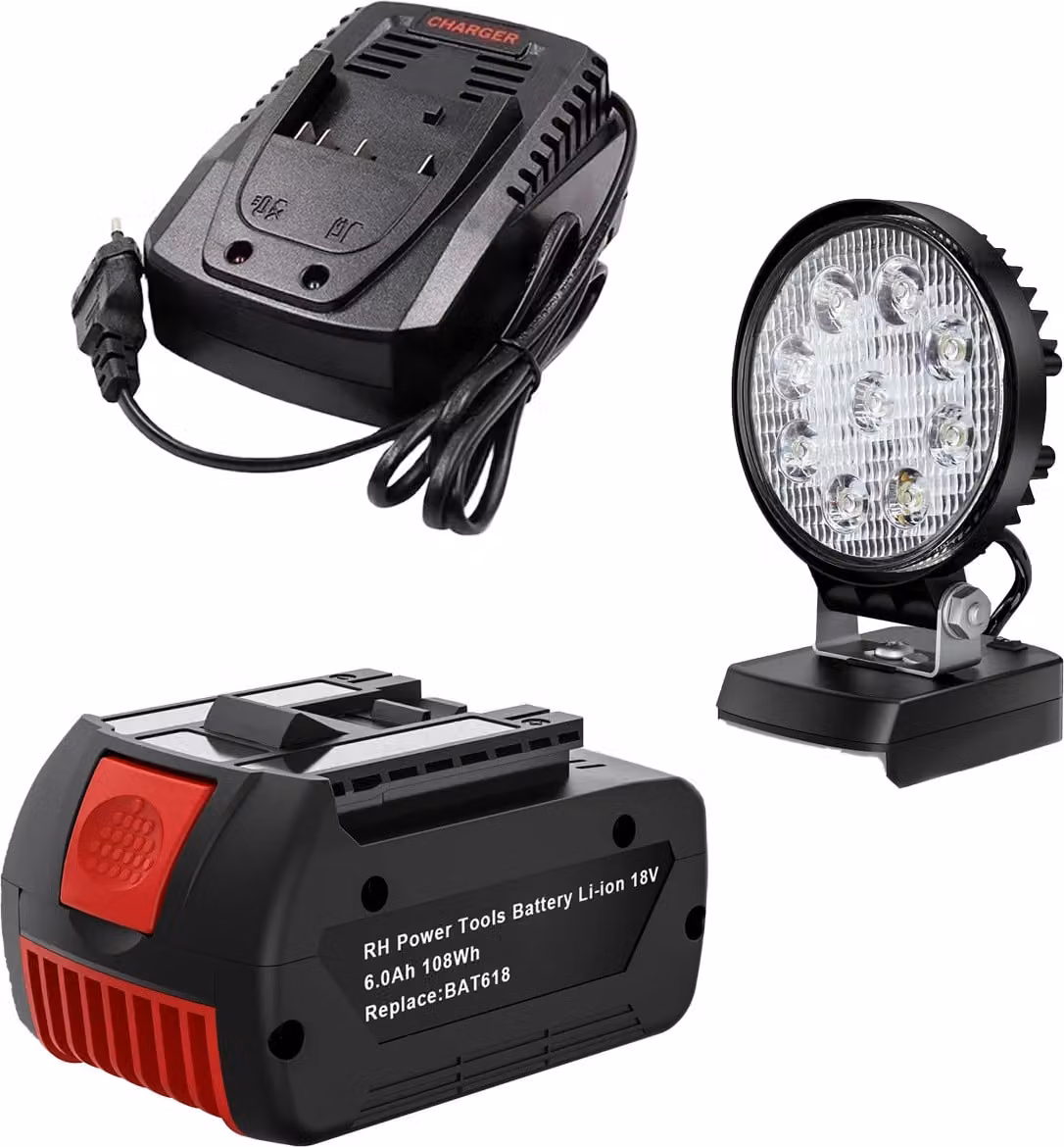Batteria di ricambio Bosch da 18 V, capacità 6000 mAh, caricabatterie rapido 4A, set 1