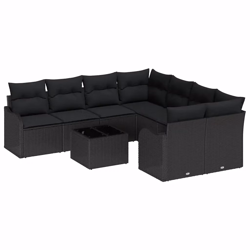 Set Divano da Giardino vidaXL a forma a U in Polyrattan Nero con 9 Pezzi e Cuscini inclusi – 2