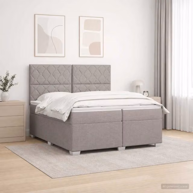 Letto box spring con materasso ibrido vidaXL in tessuto beige e grigio L/P: 200 x 200 cm