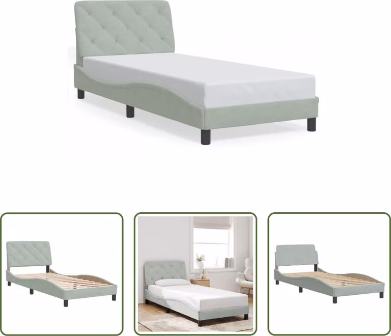 The Living Store Struttura letto con testiera in velluto grigio chiaro 80x200 cm