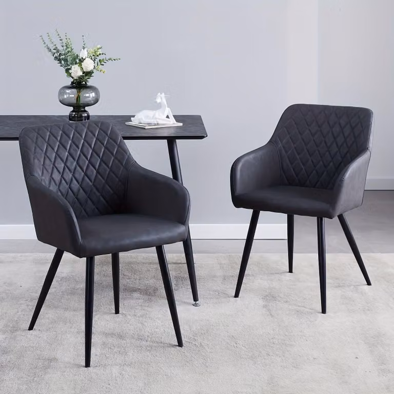 Set di poltrone da salotto - Poltrona - Sedia da pranzo - Sedia da scrivania - Rivestimento in ecopelle grigio scuro - Gambe in metallo