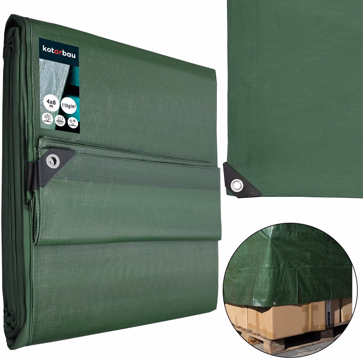 KOTARBAU® Telo Impermeabile Esterno Polietilene 4x8 m Verde Oliva 110 g/m² Telo Sotto Piscina Fuori Terra Telo Impermeabile