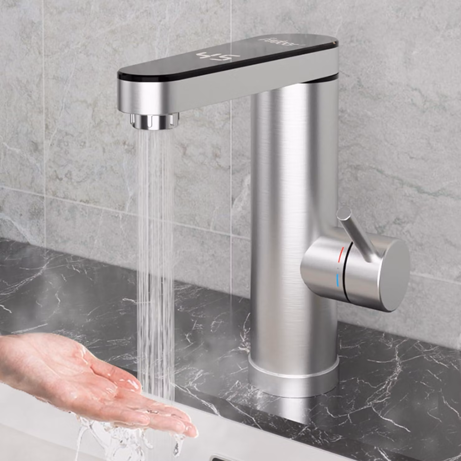 Rubinetto per acqua calda con resistenza integrata, in acciaio inossidabile, con snodo a 120°
