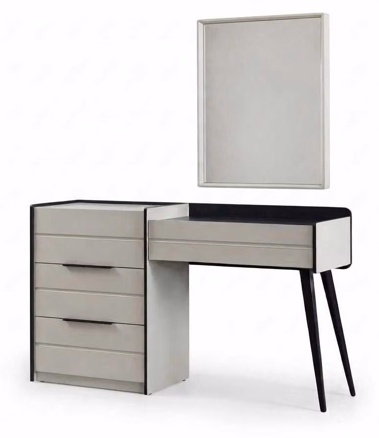 Comò da trucco, specchio, beige, nero, moderno, elegante, set da trucco