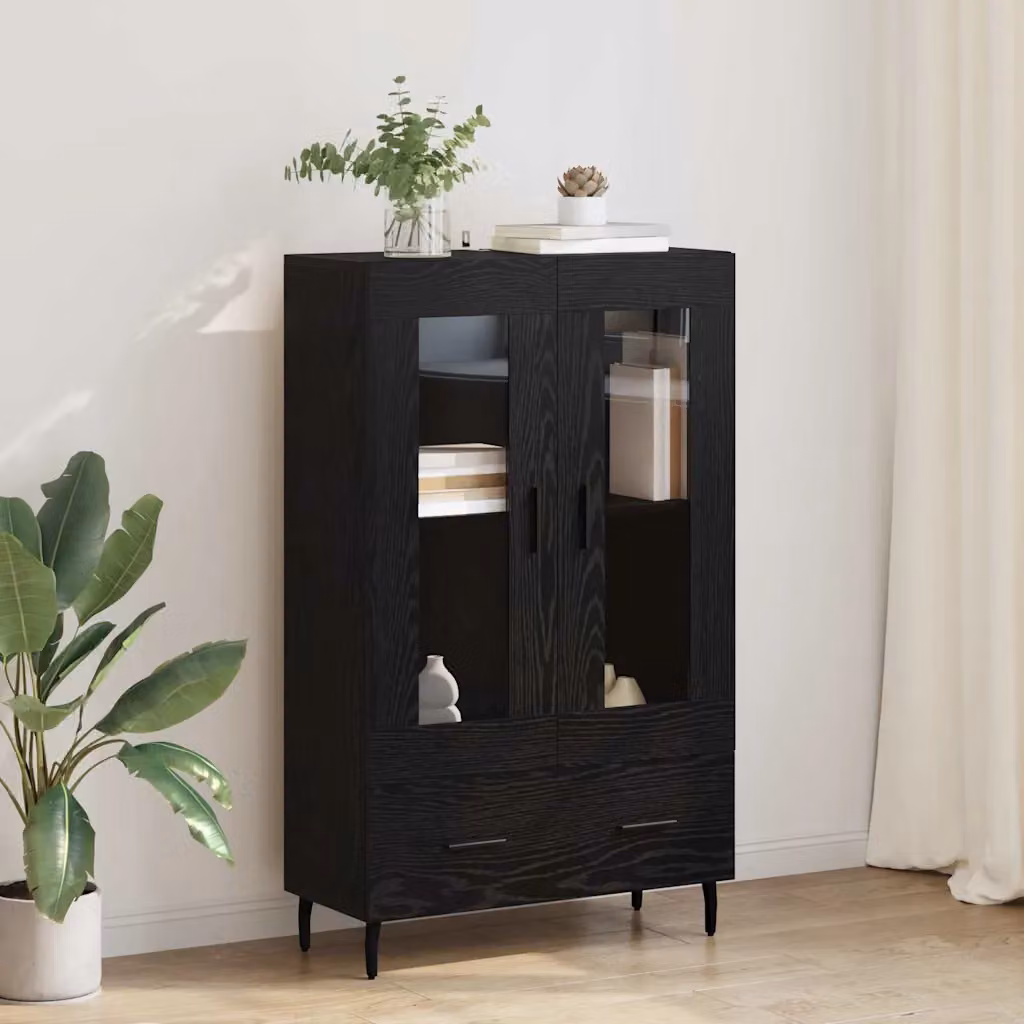 Credenza moderna vidaXL in legno ingegnerizzato e metallo, colore nero, L: 69,5 cm, P: 31 cm, H: 115 cm