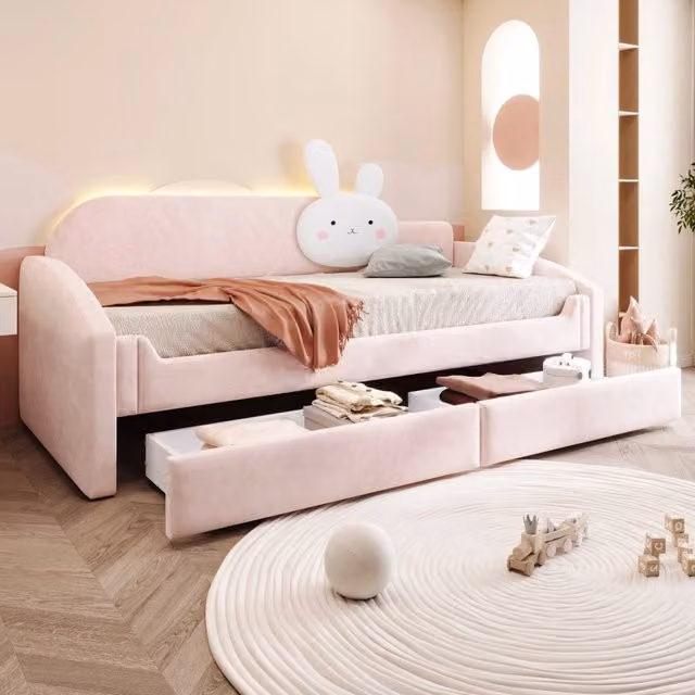 letto imbottito velluto rosa 90 x 200 cm