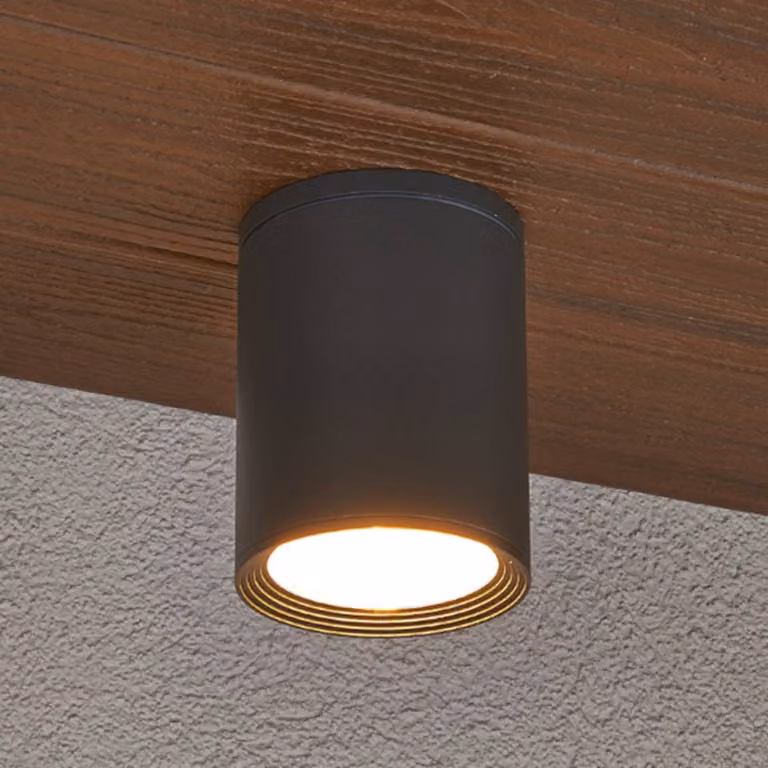 Lucande Faretto da soffitto Minna, antracite, 14 cm, IP54, E27 Minna, Nero, Alluminio, Moderno, Plafoniera