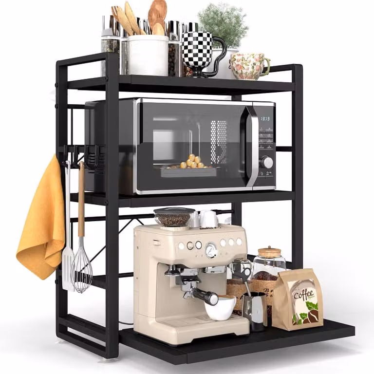 Portaspezie con 3 livelli – ripiano da cucina regolabile in altezza e estensibile, realizzato Acciaio al carbonio – include ganci e ventose di rinforzo, contenitore