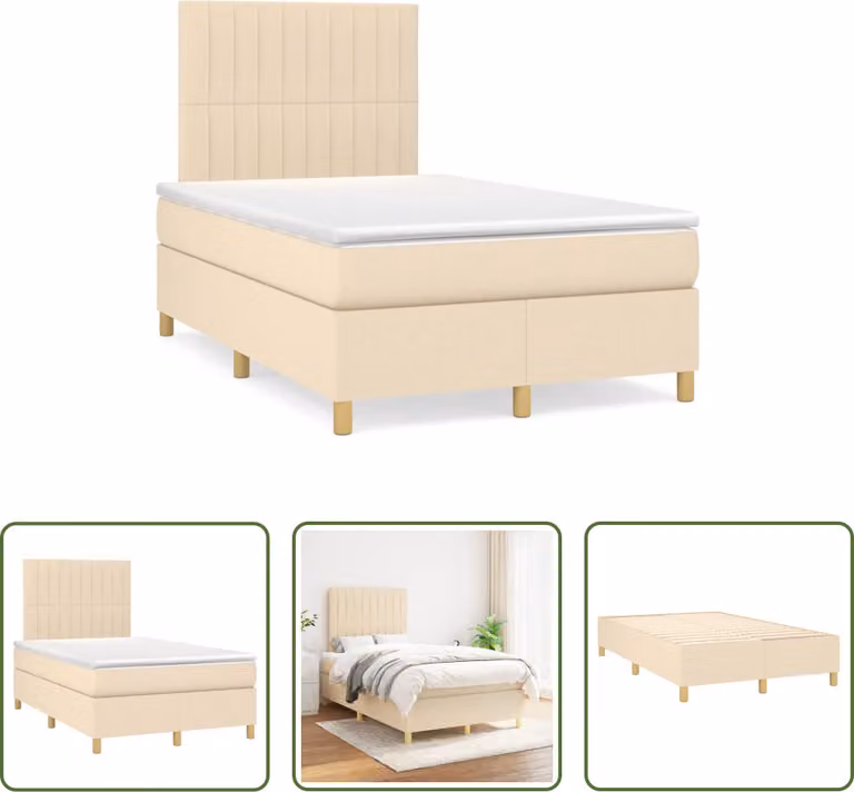 The Living Store Letto a molle con materasso crema 120x190 cm in tessuto
