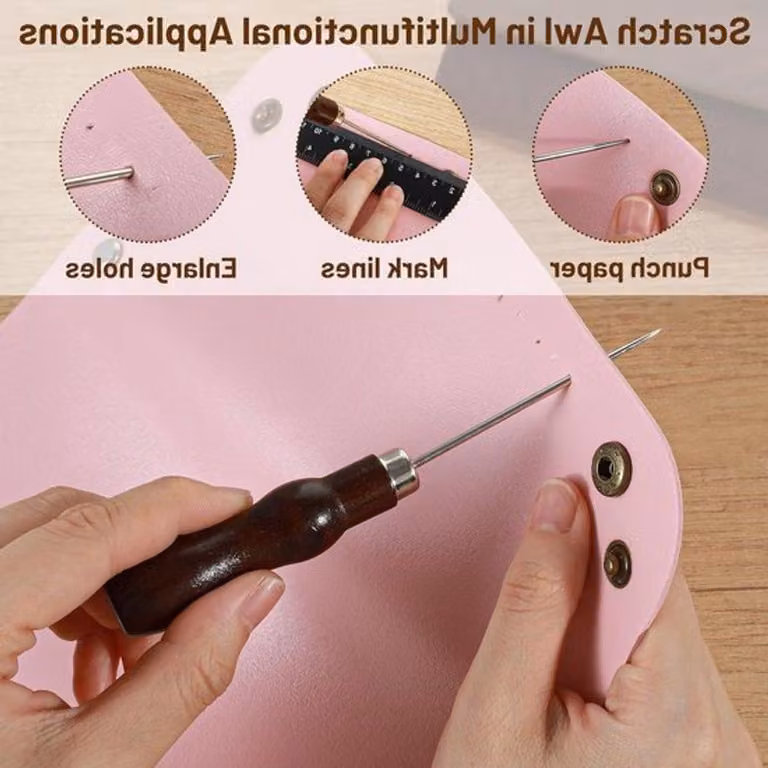 Set di 6 utensili artigianali con manico in legno, ideali per lavori di cucito, lavorazione della pelle, progetti fai-da-te e riparazioni