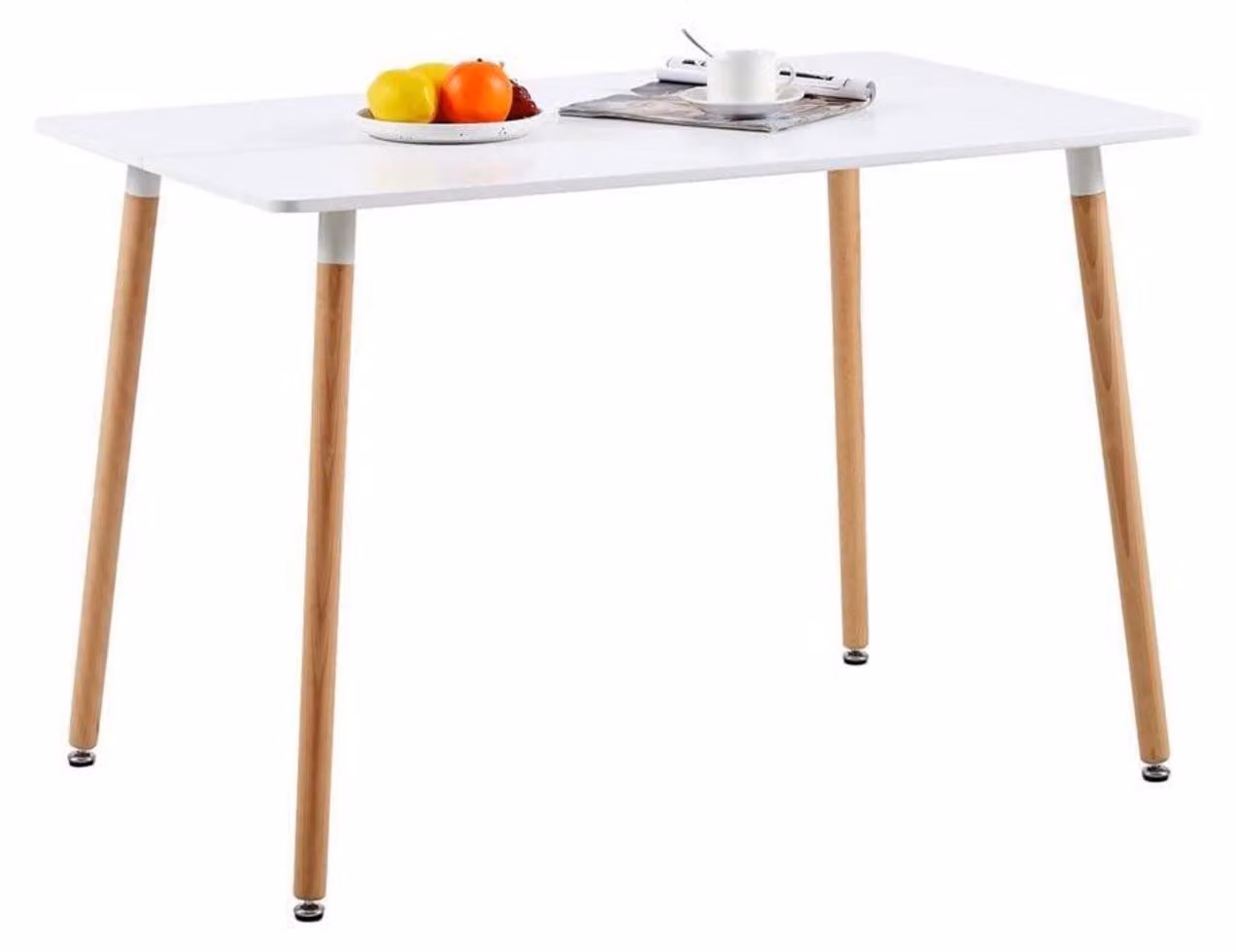 Tavolo da pranzo rettangolare, dimensioni 110x70x74 cm, bianco, struttura in MDF, piano in legno di faggio, superficie lavabile e resistente ai graffi