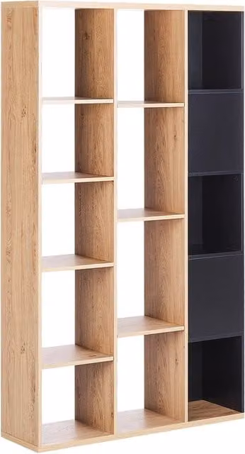 Libreria Beliani a 5 piani in MDF nero e legno chiaro, stile moderno minimalista per soggiorno o camera da letto, L: 99 cm, P: 26 cm, H: 175 cm