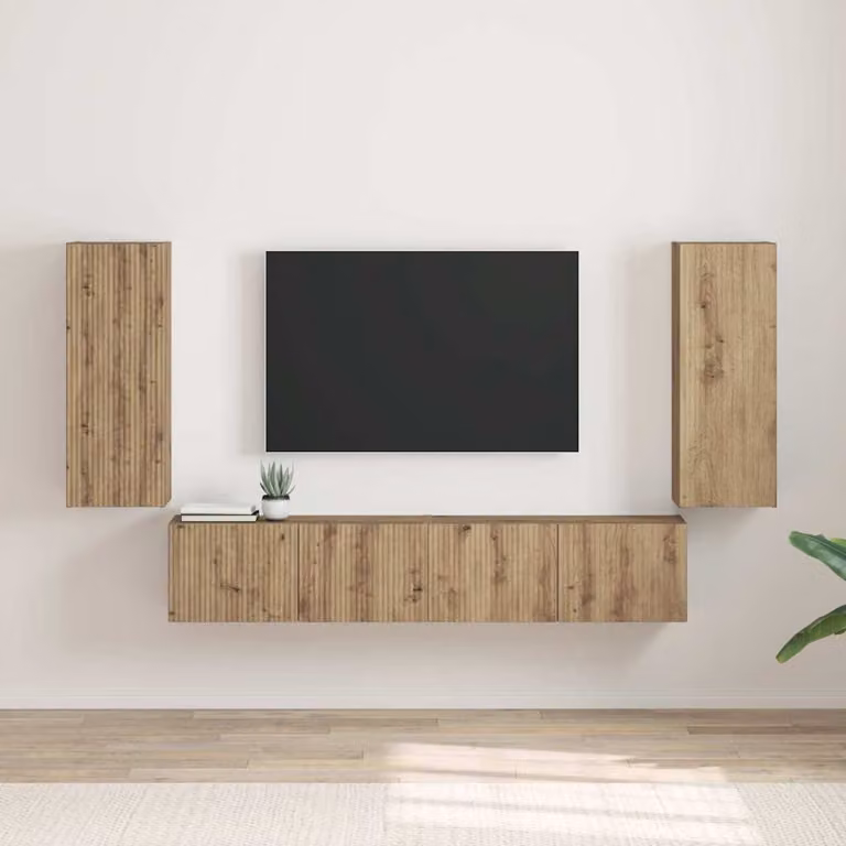 Set di 2 Mobile TV da parete vidaXL in Rovere Artigianale, Colore Marrone, L 80 x P 31 x H 30 cm