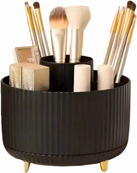Contenitore da scrivania girevole a 360 gradi - Organizzatore per ufficio - Porta penne - 5 scomparti per penne - Contenitore salvaspazio per scrivania - Nero - 15*12,5 cm