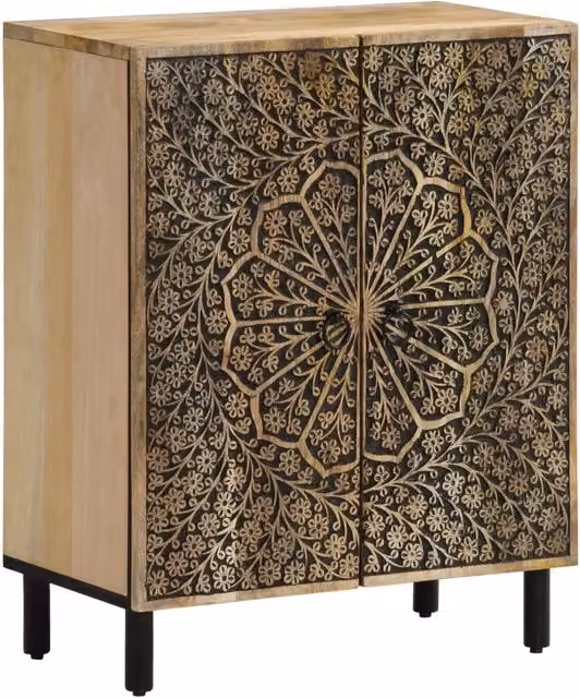 Armadietto laterale retrò in legno massello di mango 60 x 33 x 75 cm grande spazio di archiviazione decorazione in legno naturale 02_0047284