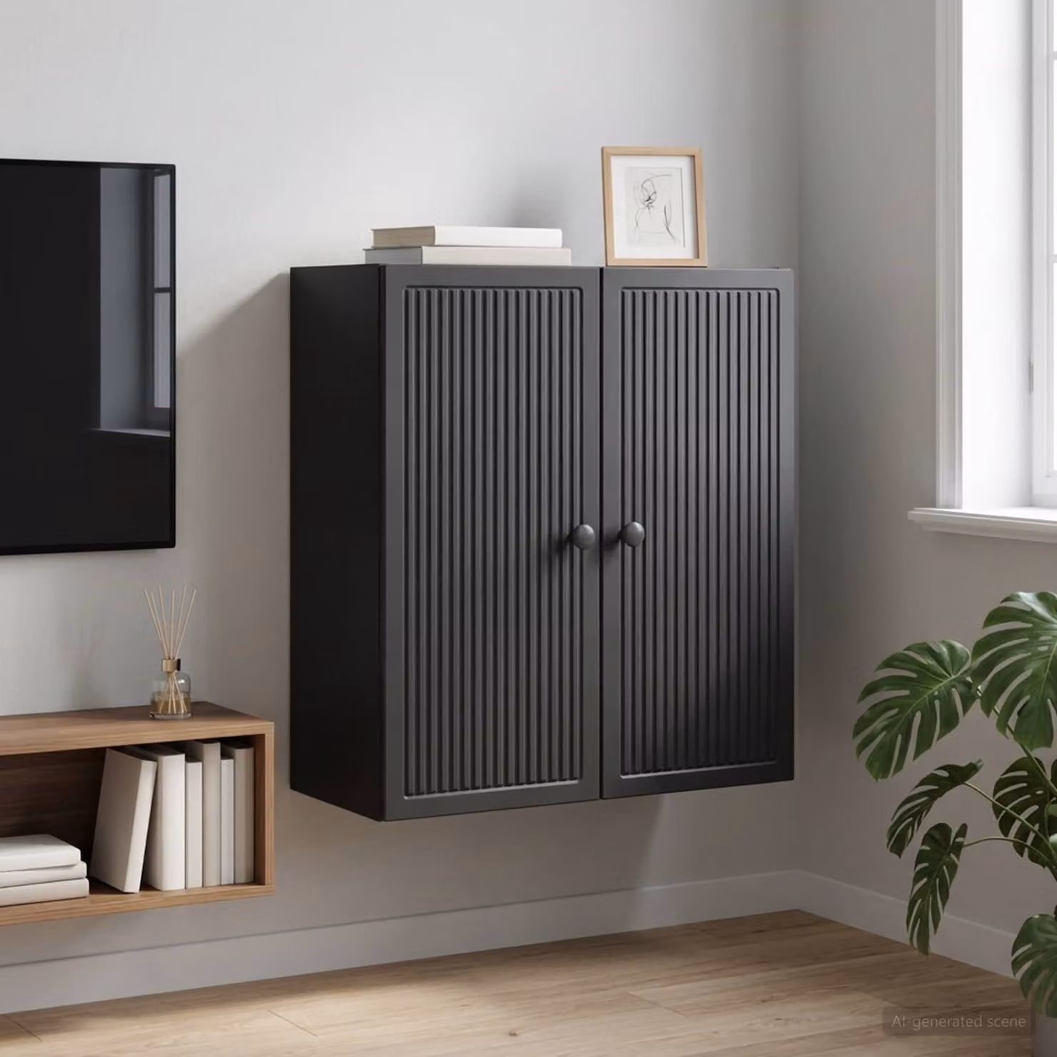 Mobiletto a muro vidaXL Nero in stile Vintage con ante a battente e ripiani interni, L: 59 cm, P: 31 cm, H: 60 cm