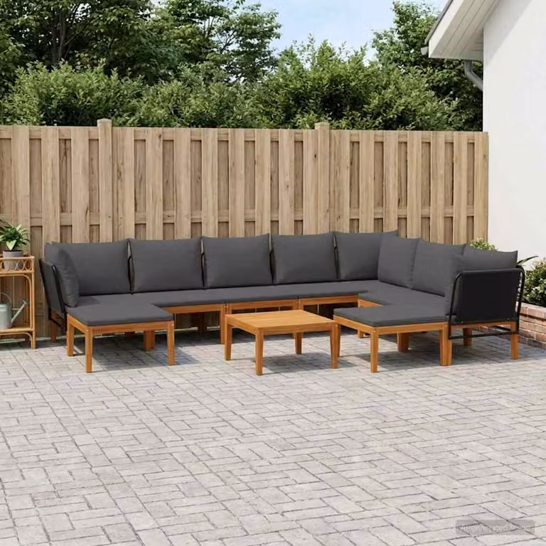 Set da giardino vidaXL in legno di acacia con 11 pezzi, divano angolare a L, tavolino e cuscini, colore naturale