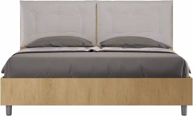 BS COM Letto matrimoniale senza rete 160x200 quercia cuscini similpelle tortora