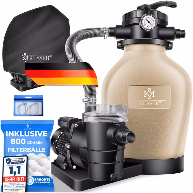 Impianto di filtrazione a sabbia KESSER® con pompa e 800 g di sfere filtranti, impianto di filtrazione da 10 m³/h per piscine