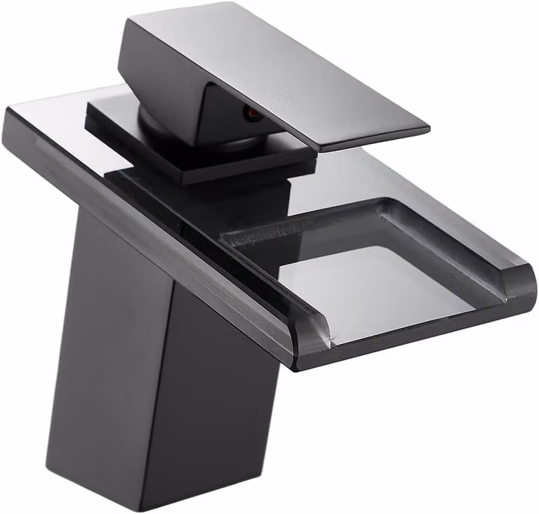 Miscelatore monocomando, finitura in vetro nero, adatto per bagno e lavabo, confezione singola, rubinetto da cucina