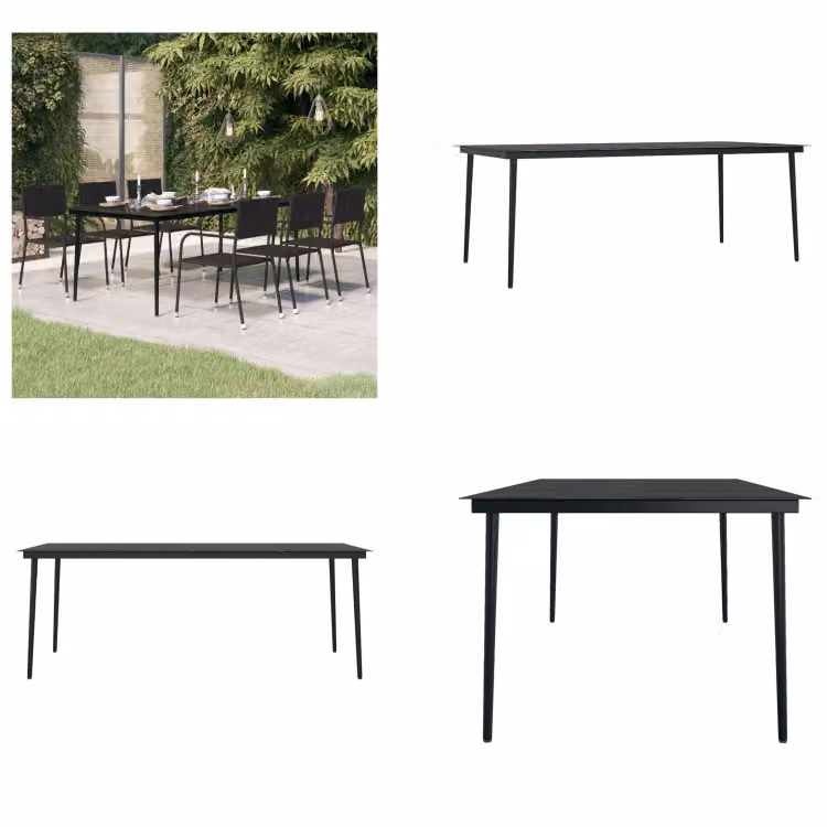 vidaXL Tavolo da pranzo da giardino nero 200x100x74 cm in acciaio e vetro - Tavolo da pranzo da giardino - Tavoli da pranzo da giardino - Tavolo da pranzo da esterno - Tavolo da pranzo da patio