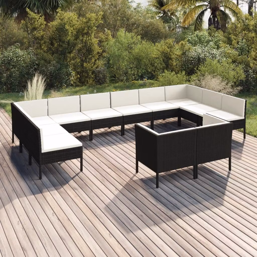 Maison Exclusive - Set da giardino 12 pezzi con cuscini in polyrattan nero