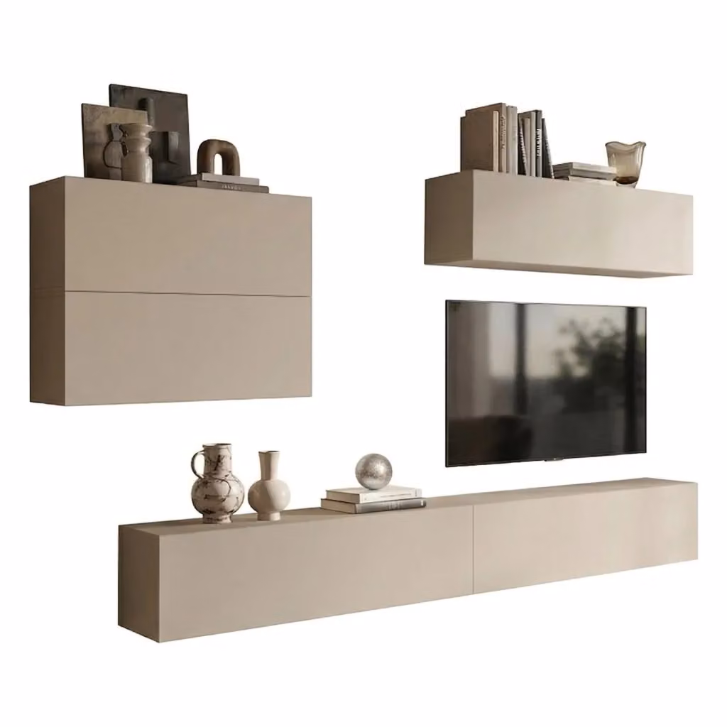 Parete Attrezzata Modulabile Gate DMORA per Soggiorno, Colore Beige, Finitura Opaca – 2