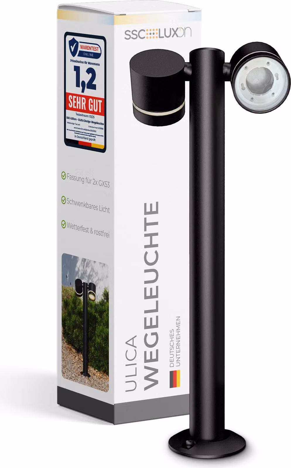 SSC-LUXon ULICA presa per piedistallo da esterno per 2x GX53 - lampada da bitta da esterno IP54 orientabile 230V lampada da terra per sentiero