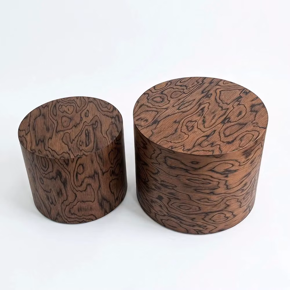 Set di 2 tavolini da caffè rotondi impilabili Minimal in legno effetto radica marrone per soggiorno design moderno – 2