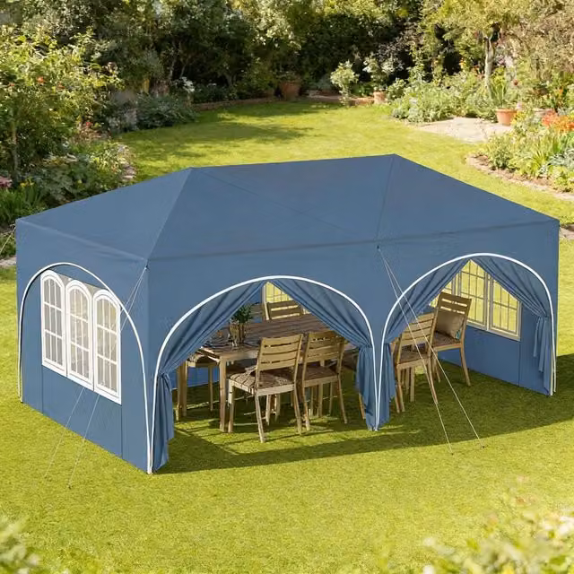 Gazebo 3x6 m, con 6 pareti laterali, tenda per feste, idrorepellente, blu