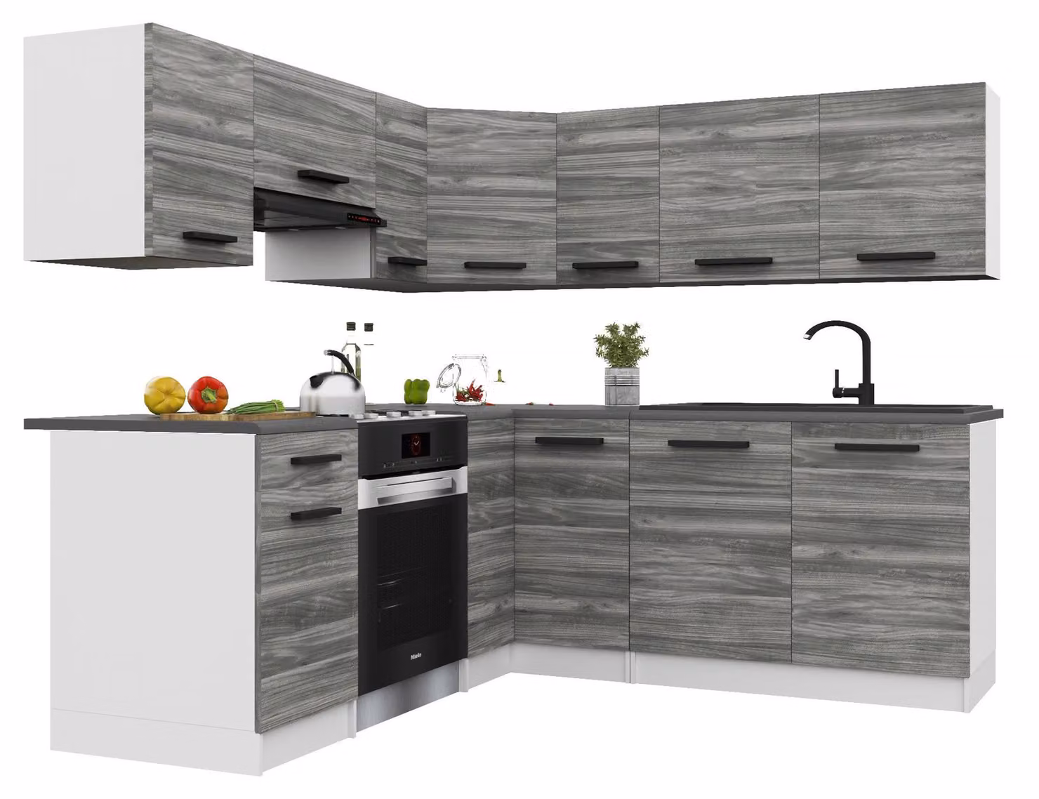 Belini - Angolo cottura moderno ITALIA 6 - Mobili da cucina 360 cm Grigio Glamour - Cucina componibile con pensili, mobili base e piani di lavoro