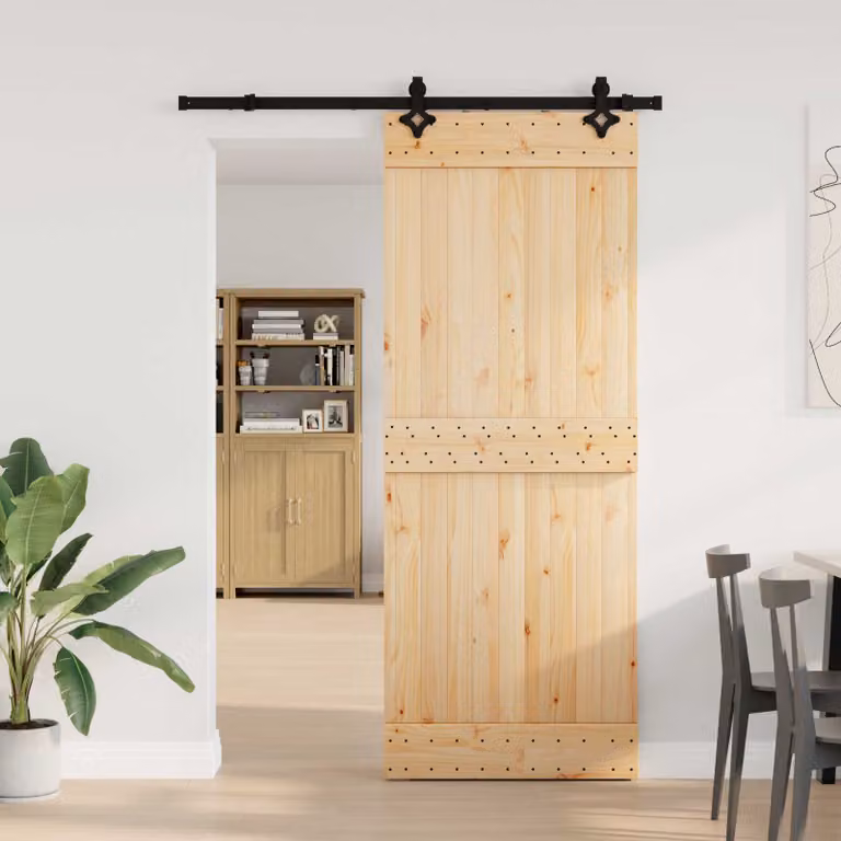Porta scorrevole vidaXL NARVIK in legno e acciaio, colore Naturale e Nero, L: 152,5 cm, H: 210 cm