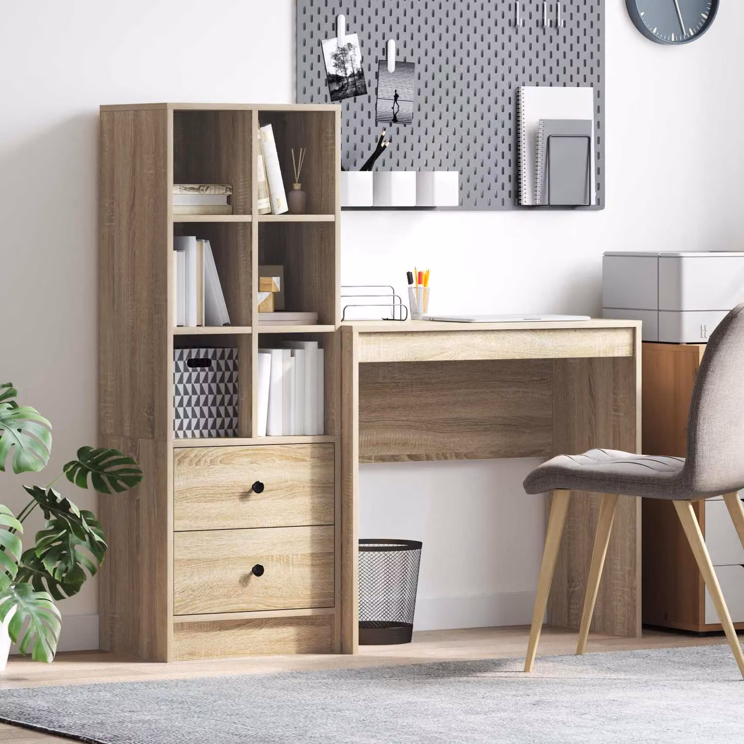 Set di 2 Scrivanie moderne vidaXL in MDF laminato color marrone con scaffali, L: 125,5 cm, P: 40 cm, H: 127 cm