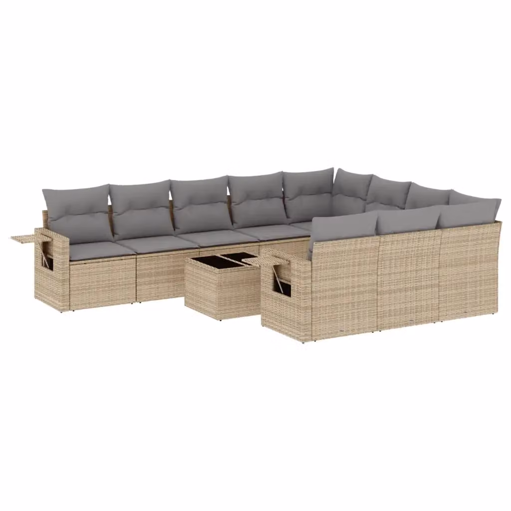 vidaXL Set Divani da Giardino 11 Pezzi in Polyrattan con Cuscini Beige e Tavolino da Esterno – 2