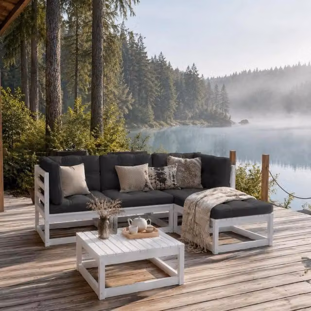 5-piece Garden Lounge Set With Cushions, Solid Pine Wood