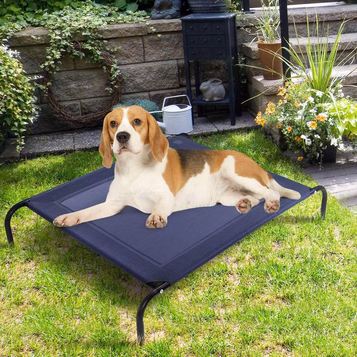 Lettino per cani da giardino, lettino per cani, divano per cani da esterno, grigio, 110 x 80 x 18 cm, in metallo