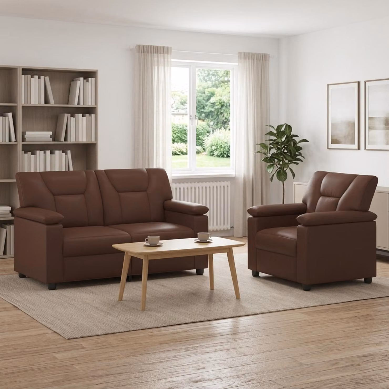 Set di 2 divani moderni vidaXL in similpelle marrone con struttura in metallo e coperture rimovibili