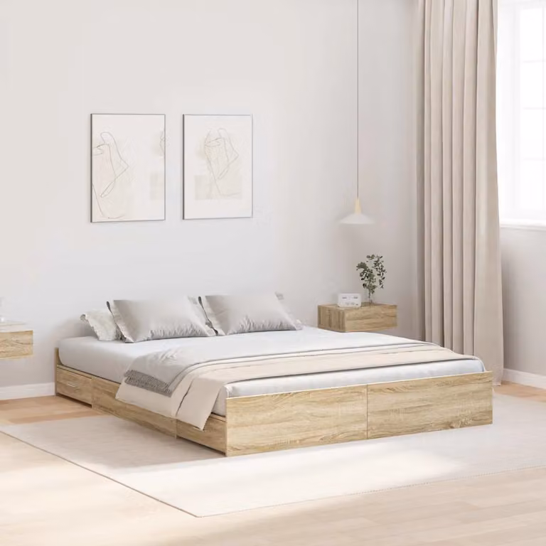 Struttura letto con contenitore vidaXL in legno e MDF, colore marrone, L 140 cm x P 200 cm x H 203 cm