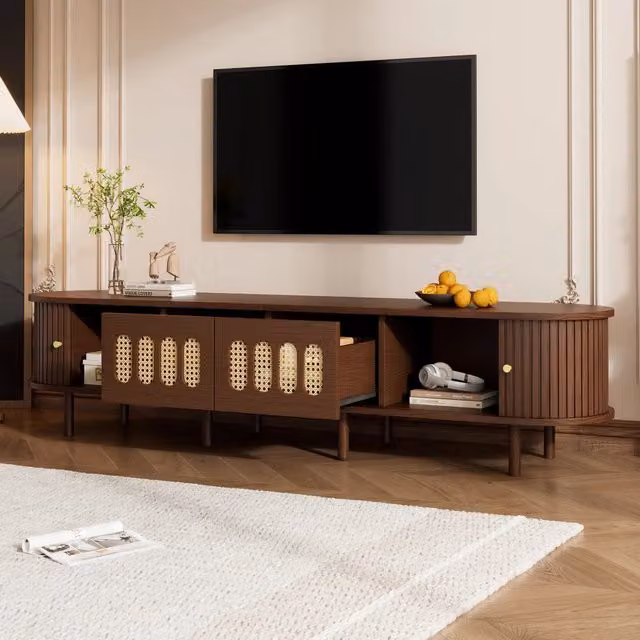 Mobile TV Mivray in MDF color noce con design rattan, 2 cassetti e 2 ante a serrandina, L 180 x P 40 x H 40 cm