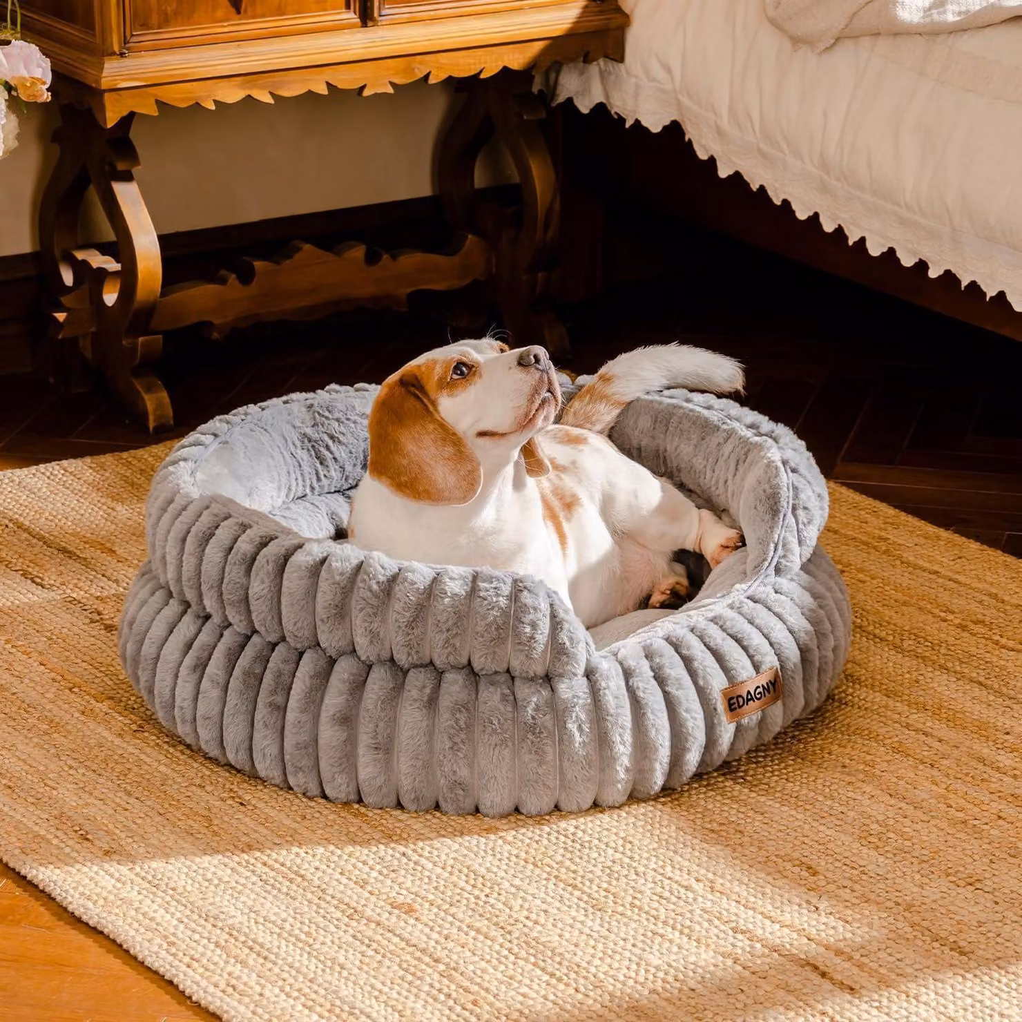 Cuccia rotonda per animali domestici, colore grigio, dimensioni L: 69 x 69 x 25 cm