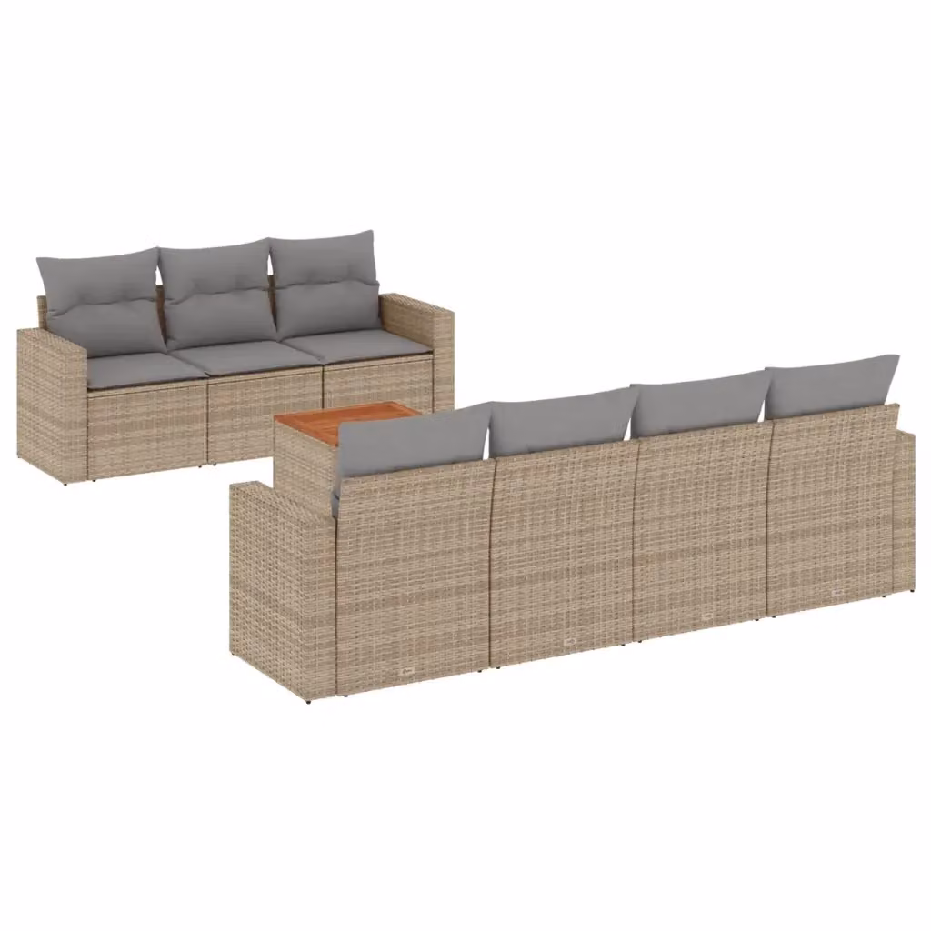 vidaXL Set Divano da Giardino a L in Polyrattan con Cuscini Beige e Grigio, 8 Pezzi – 2