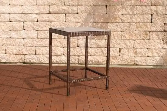 Tavolo Rotondo in Rattan - Quadrato - Tavolo da Bar per Interno e Esterno - Wicker/vetro - Tavolo da Festa - Marrone - 84x84x110cm